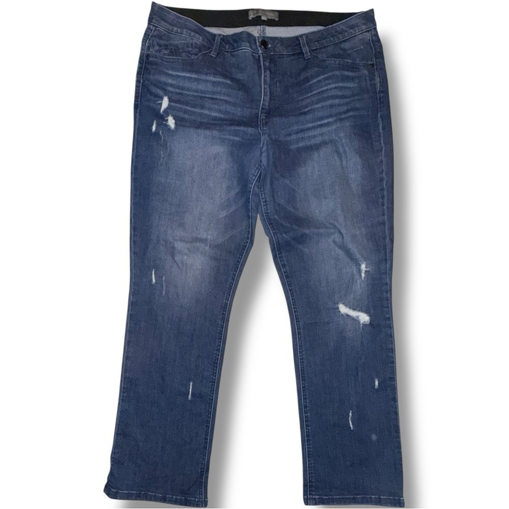 WIT & WISDOM CoolMax Ripped Mid Rise Girlfriend Jeans - 16 Blue Vintage - Picture 2 of 12